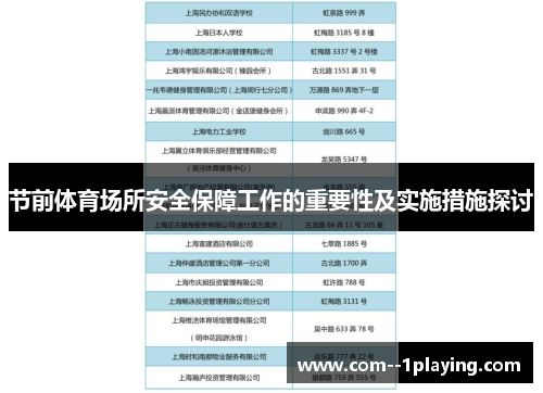 节前体育场所安全保障工作的重要性及实施措施探讨 节前体育场所安全保障工作的重要性及实施措施探讨